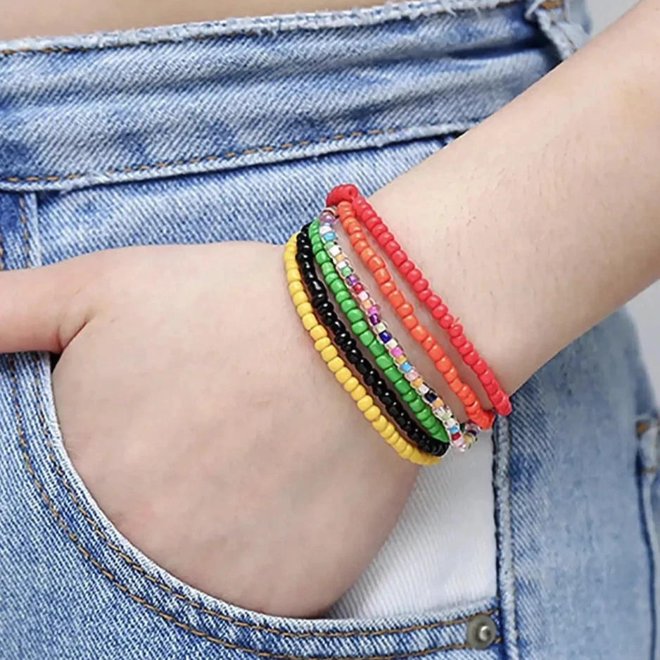 17pcs Beaded Bracelet Set Colorful Elastic Stackable Beach Bracelets
