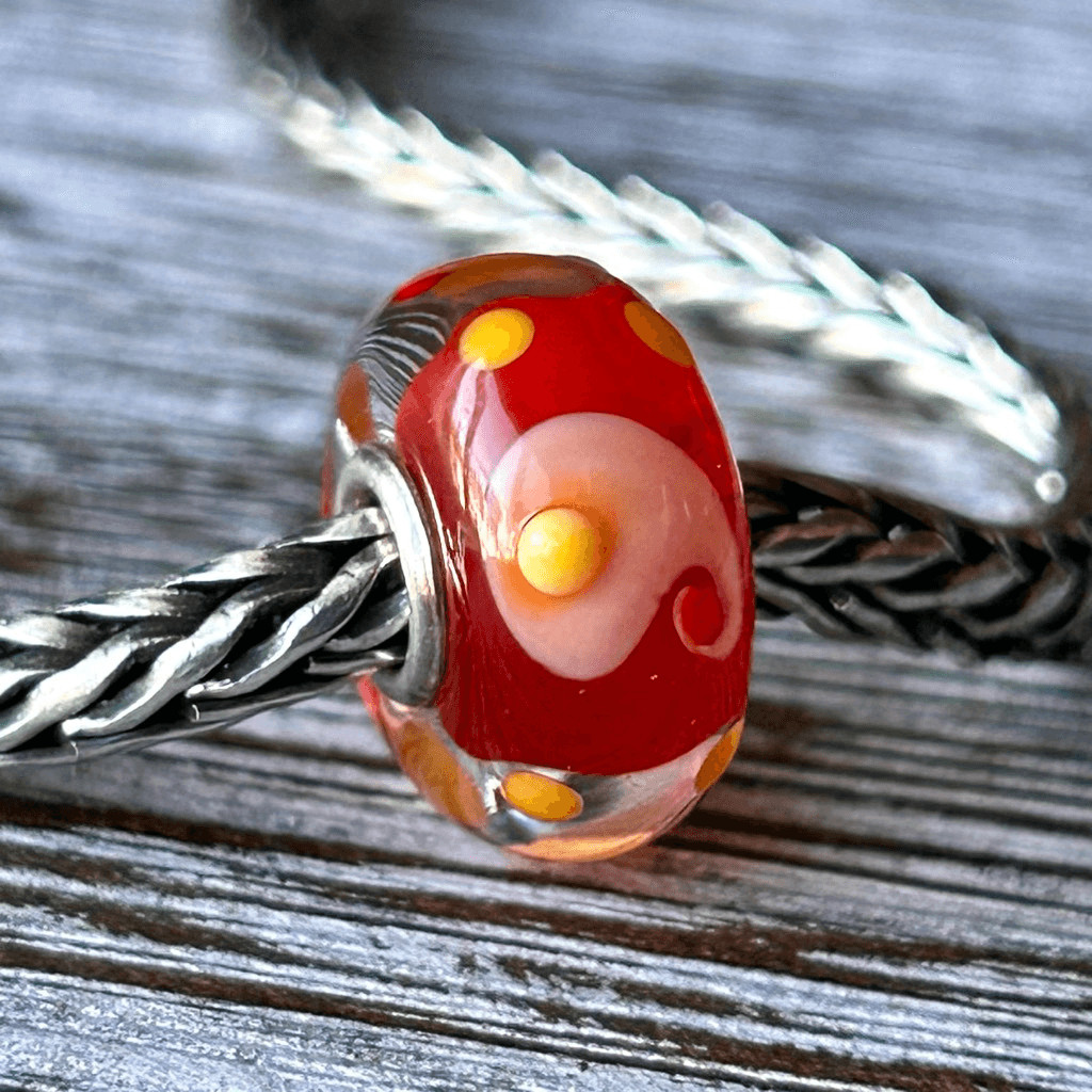 TROLLBEADS Coral Red & Yellow Buds Unique LAA 925S NEW! Swirls