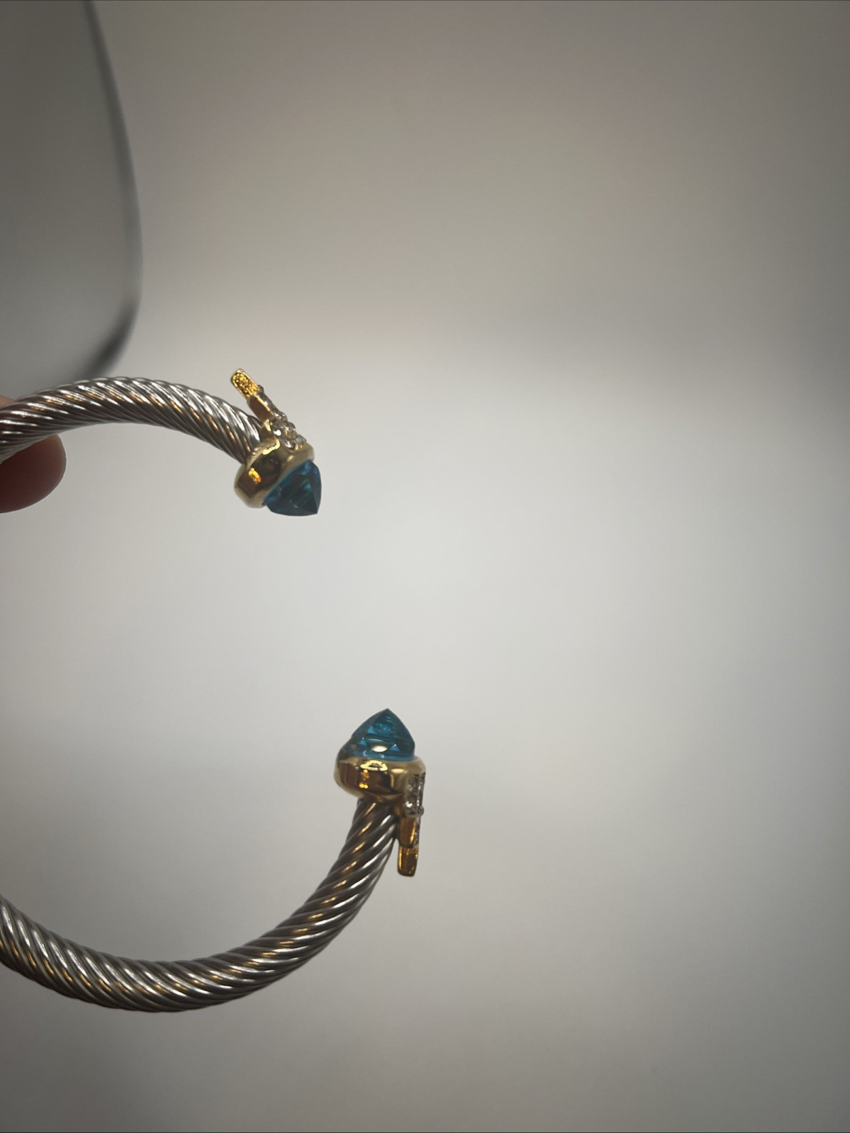 bracelet, DY women Silver And Gold Cuff Bangle, Blue, Stainless Steel, Costume