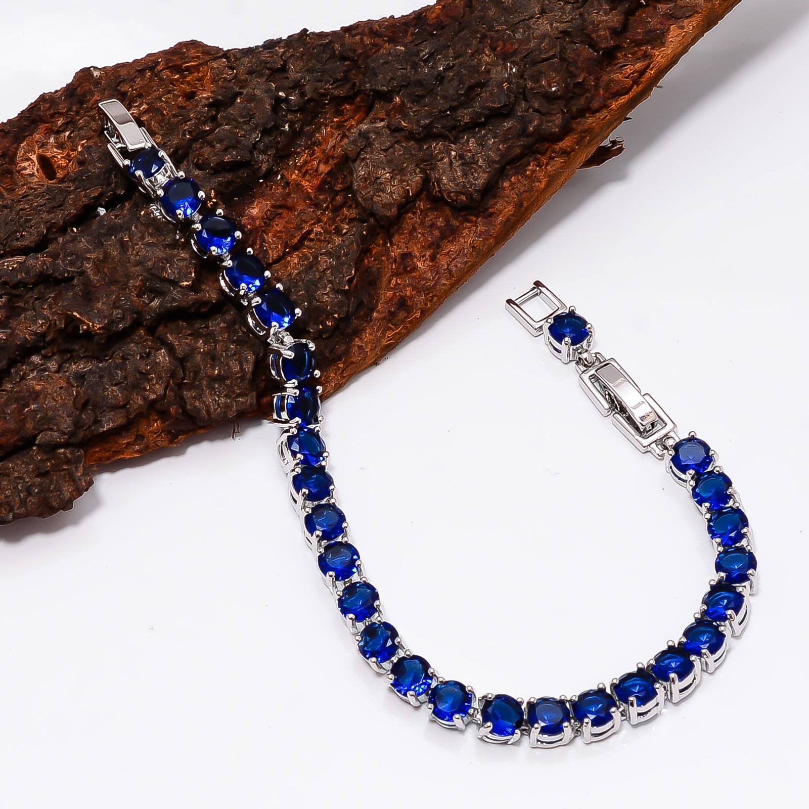 Blue Sapphire – Simulated 925 Sterling Silver Adjustable Bracelet 7-8″ B127119