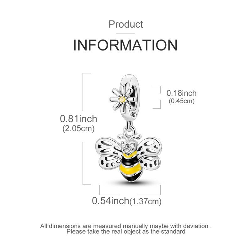MULA 925 Sterling Silver DIY Charm CZ Enamel Cute Bee Dangle For Women Bracelet