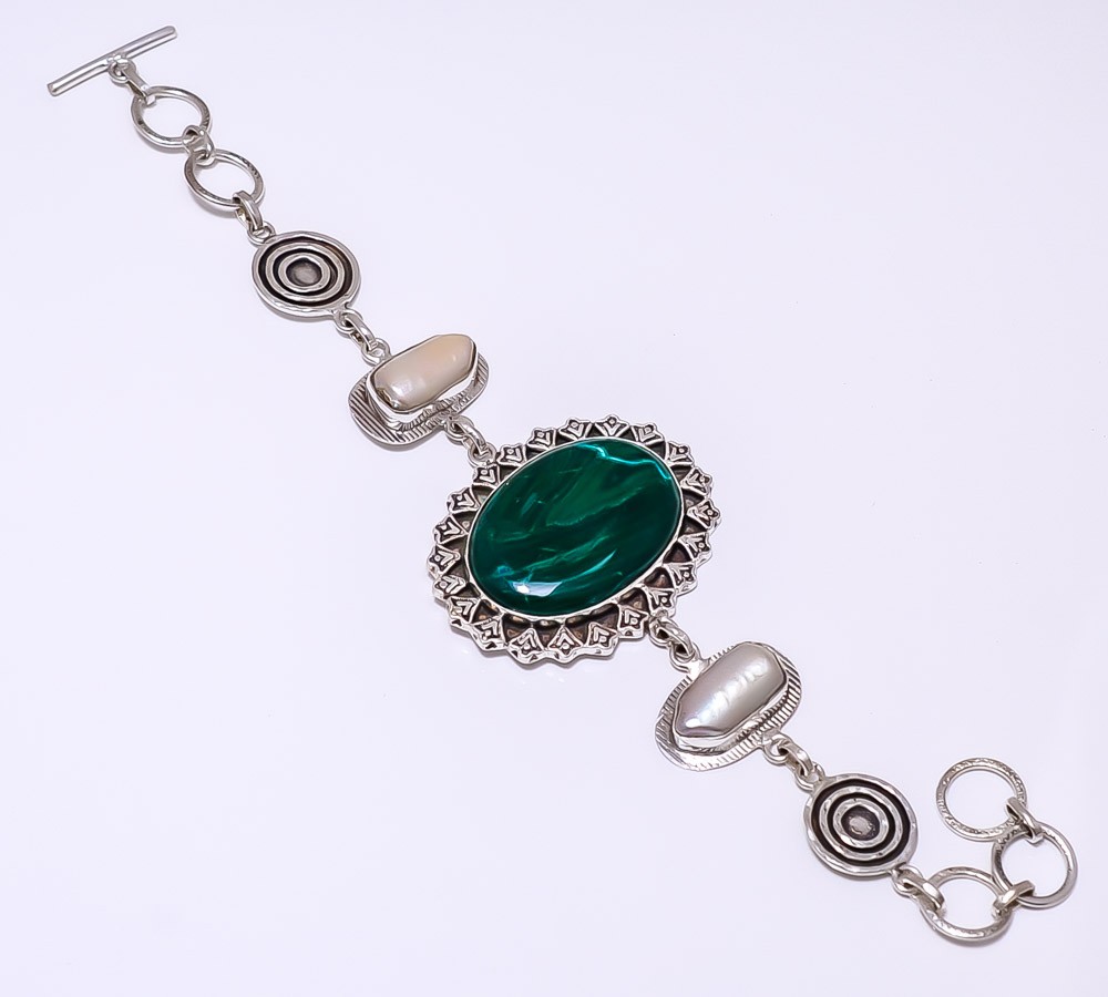 Chrysocolla Malachite – Congo 925 Sterling Silver Bracelet 7-8.99″ 8.99″ B7