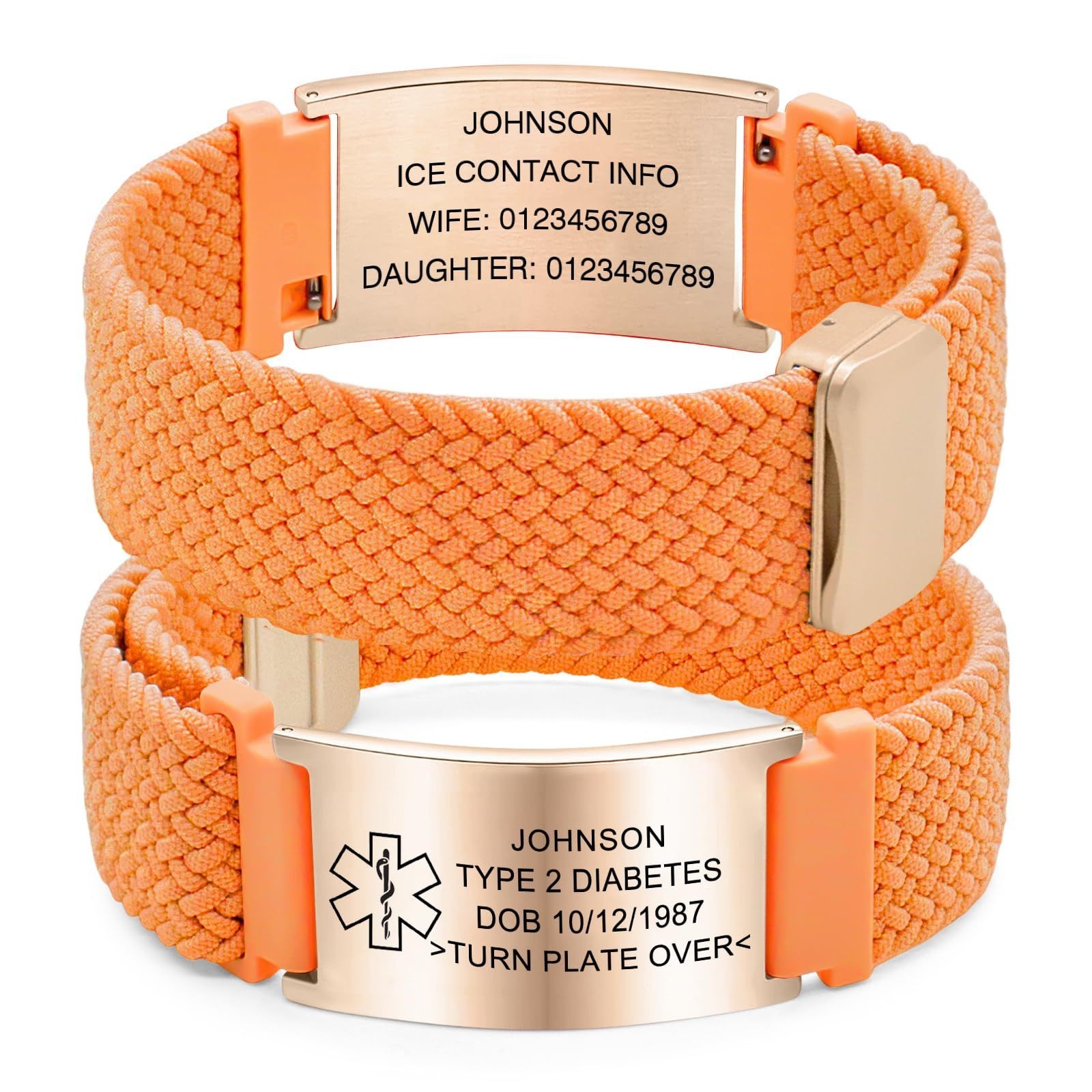 Free Engraving Personalized Medical Alert ID Bracelet Nylon Wristband Men Women