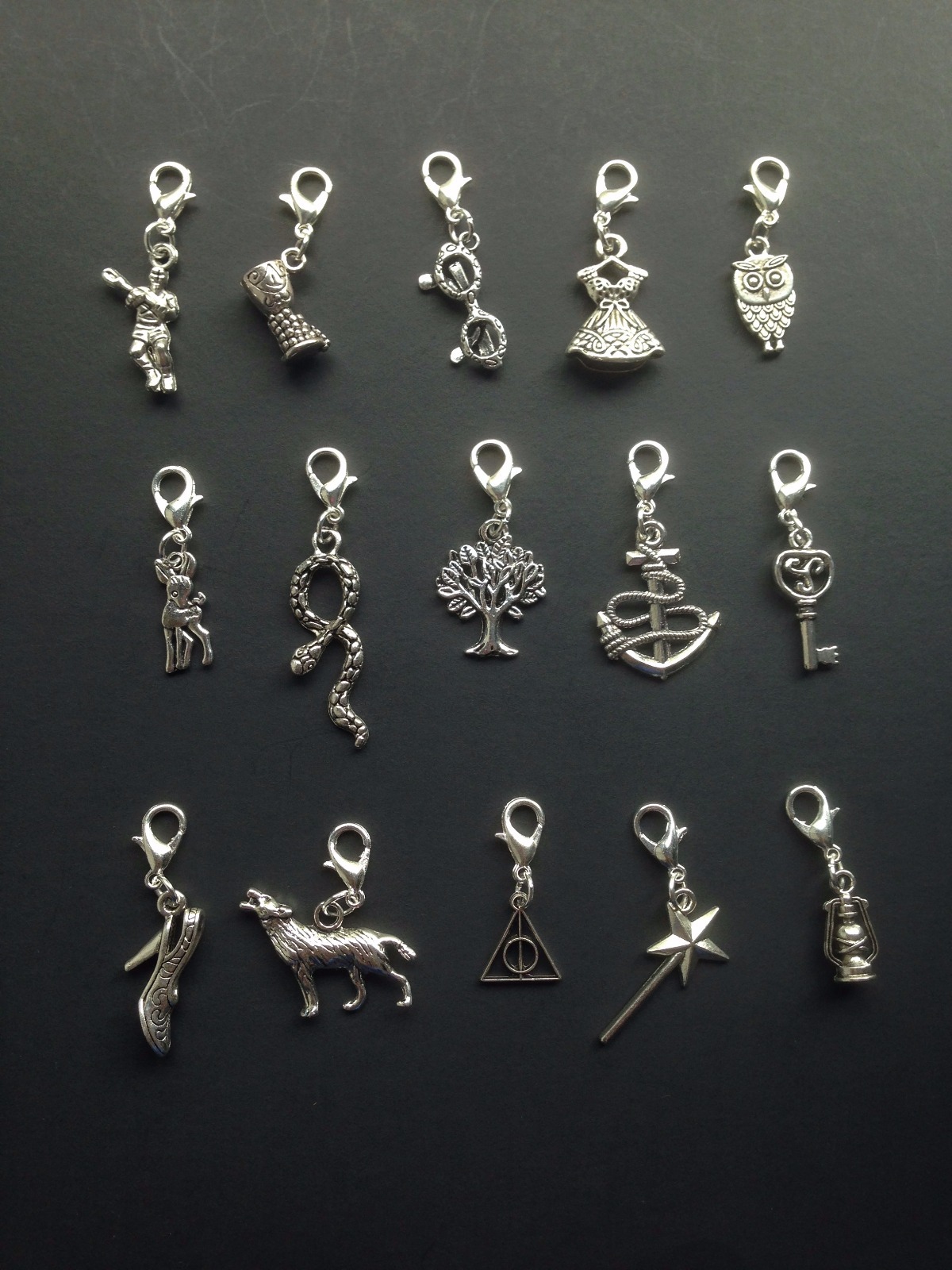 25 Mixed Silver Bracelet Clip Ons Charms Lobster Clasp Purse Zipper Pulls Lot