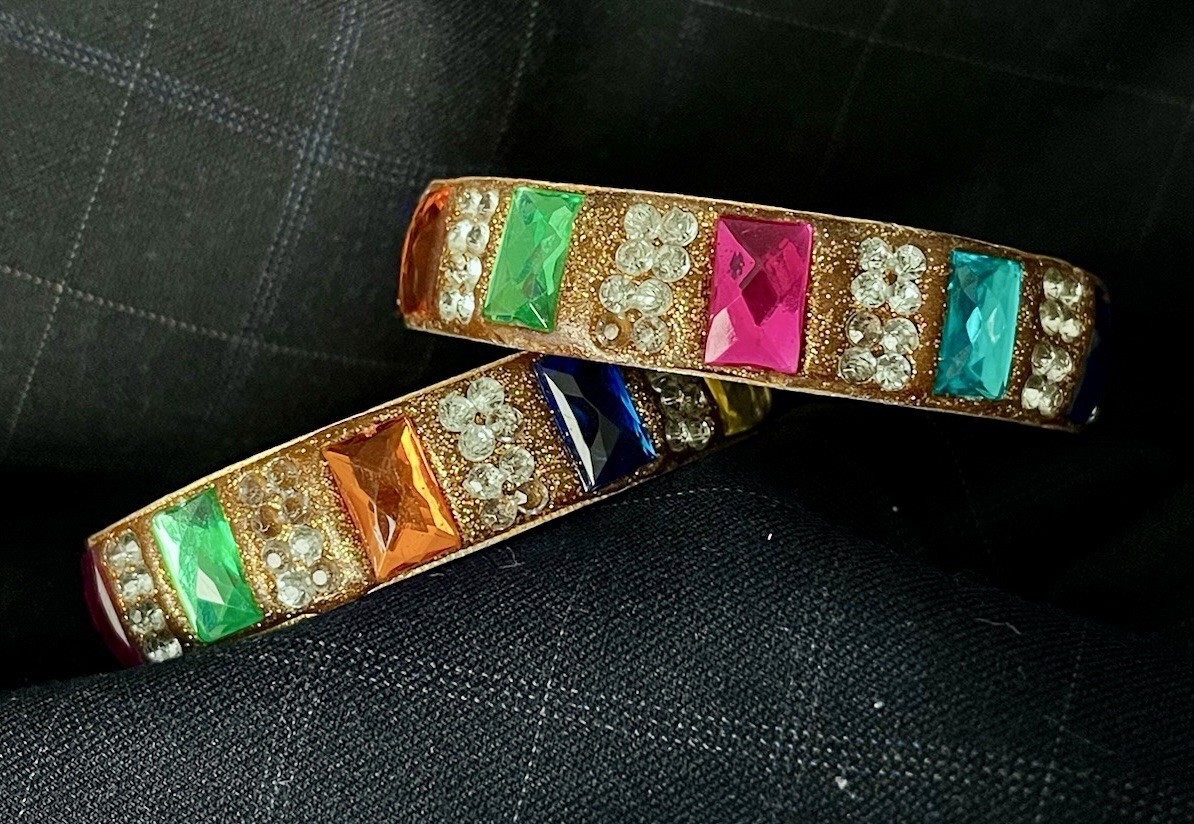 Colorful Rhinestone Gold-Tone Bangle Bracelet Set | Bold, Sparkly & Stylish!