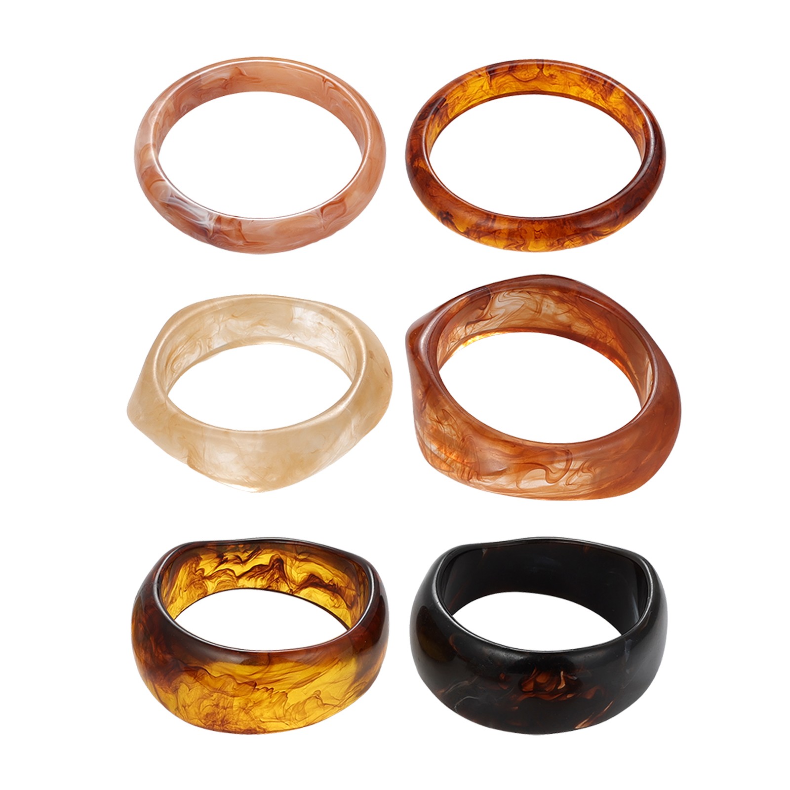 6pcs Women’s Chunky Acrylic Bracelet Set Irregular Geometric Resin Wide Bangle