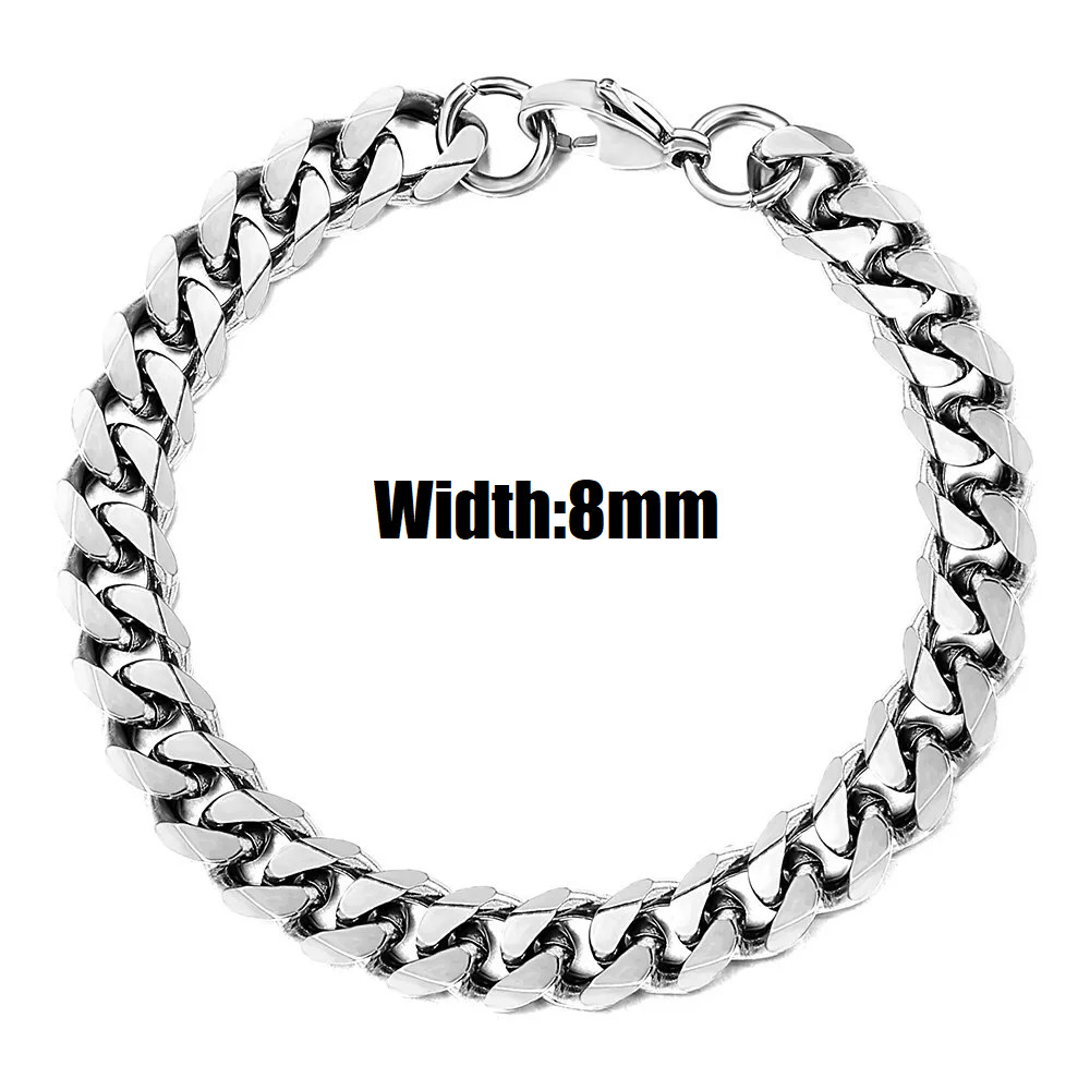 Silver Stainless Steel Curb Cuban Link Chain Bracelet Unisex Women Men 6-10 inch