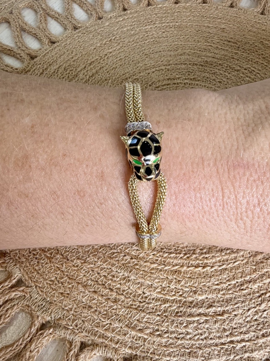 Women’s Modern 14kt Yellow Gold CZ Panther Bracelet 13.3 g, 7.5”