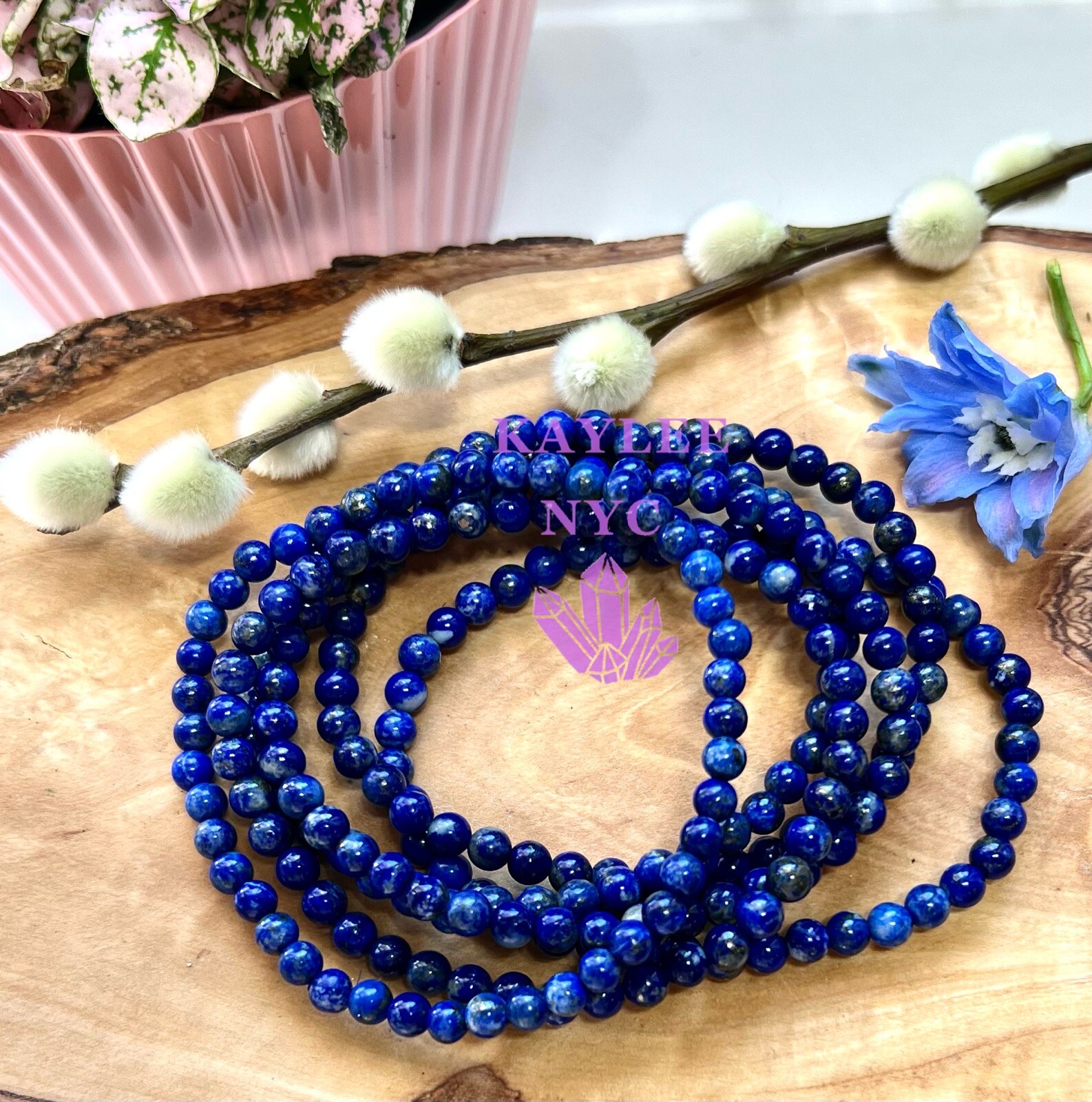 Wholesale Lot 6 Pcs Natural Lapis Lazuli 4mm 7.5” Crystal Stretch Bracelet