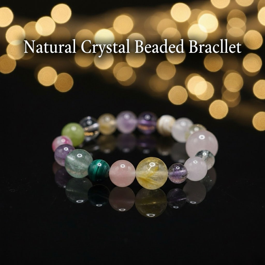 Natural Multi Gemstone Crystal Bracelet 10mm Beads Handmade Stretch 17cm