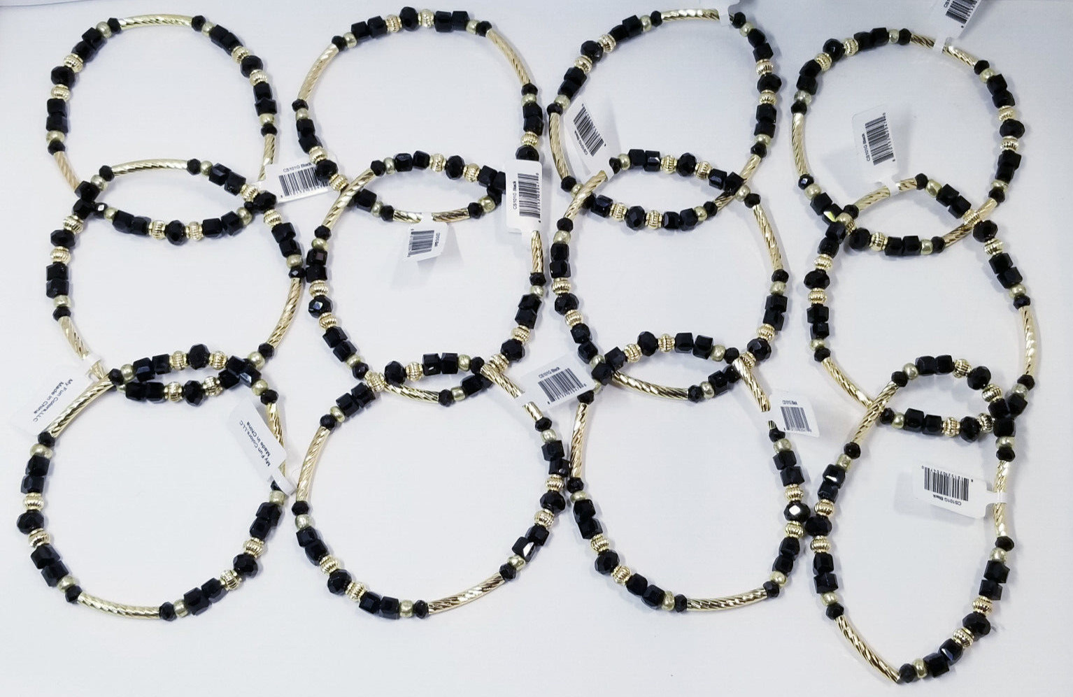 The Clothing Cove My Fun Colors Black & Gold Beaded Stretch Bracelets Set of 12