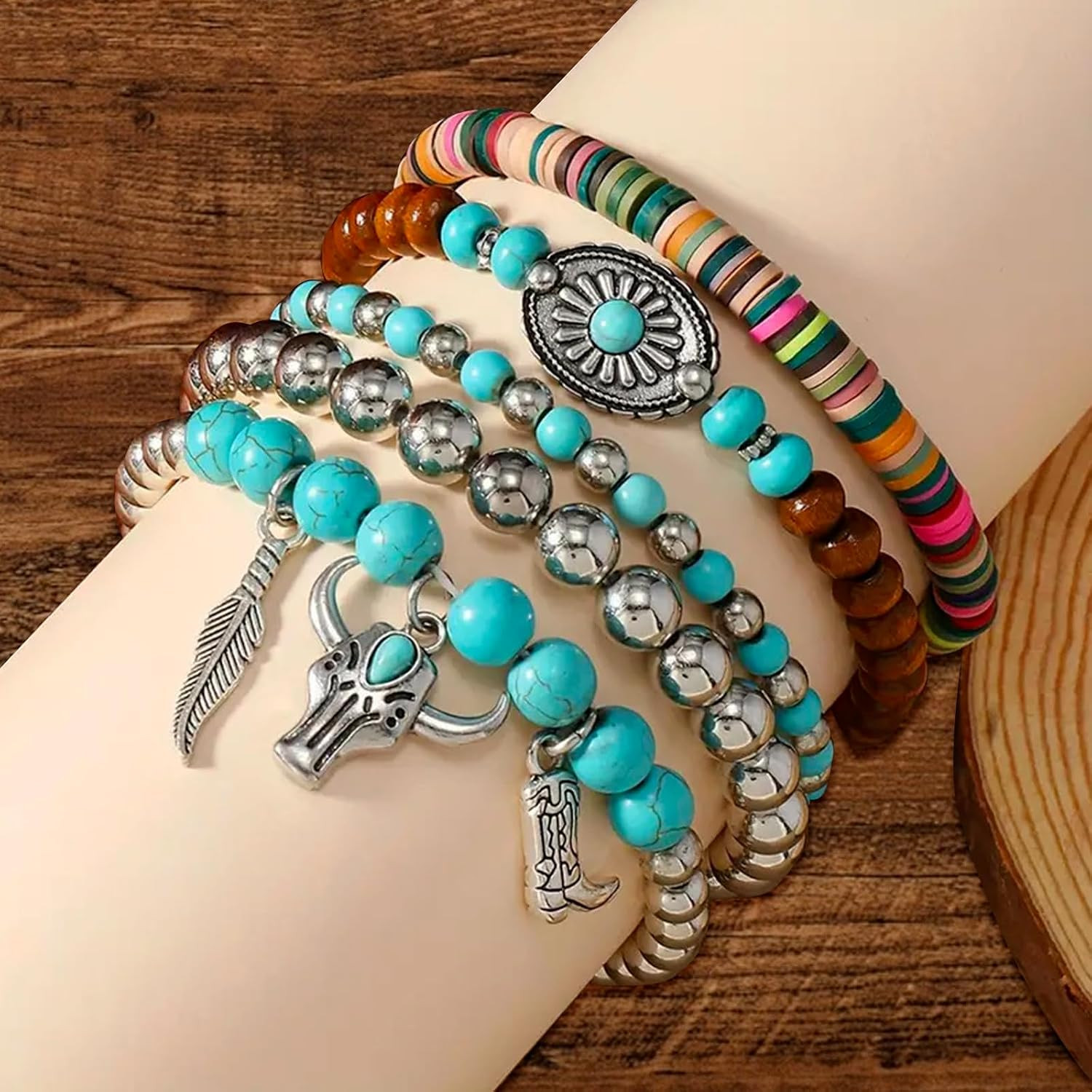 Western Bracelets for Women Cowgirl Turquoise Beaded Bracelets Stackable Bracele