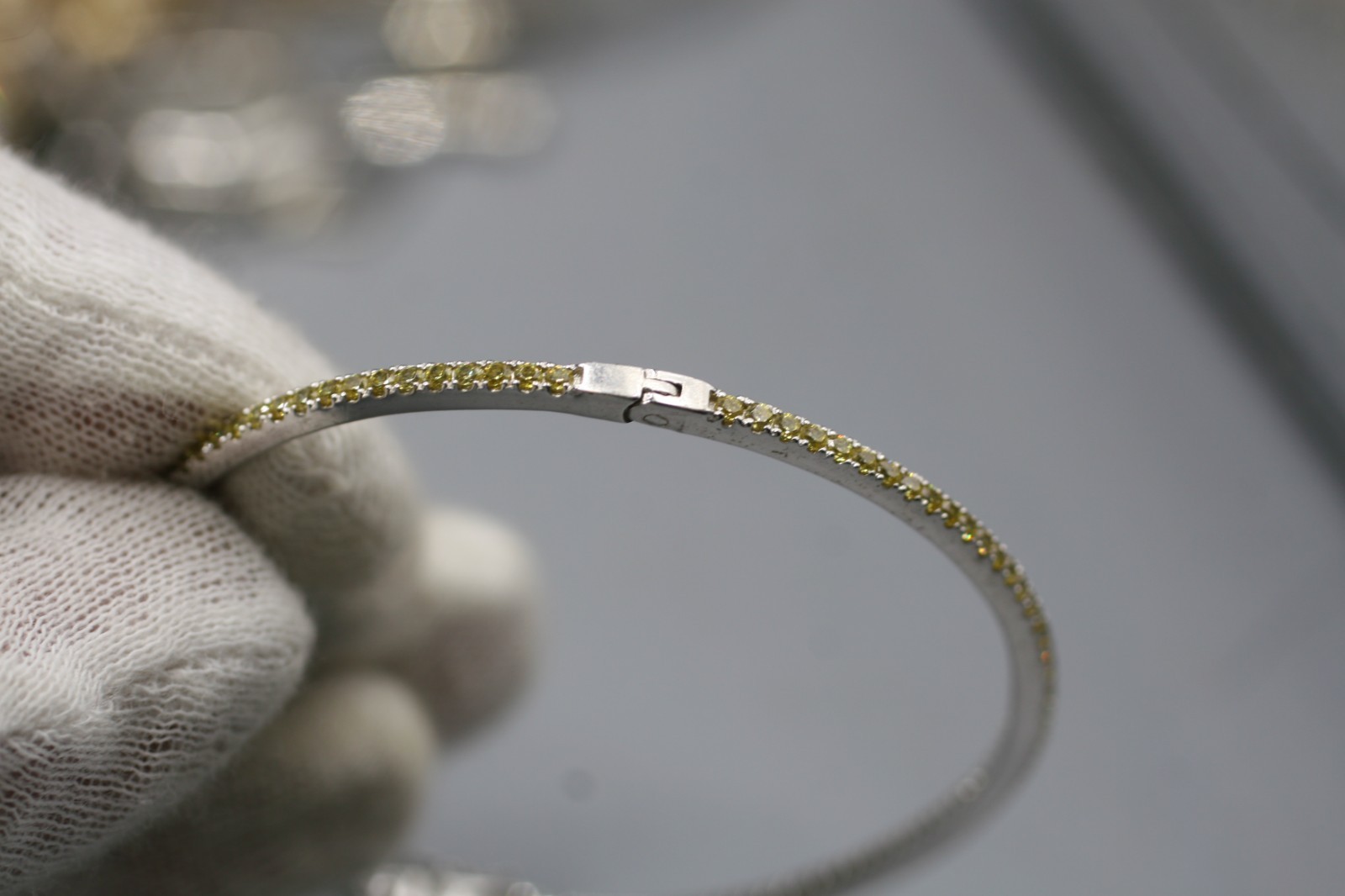 Stackable Oval Bangle Bracelet Yellow CZ Sterling Silver R7