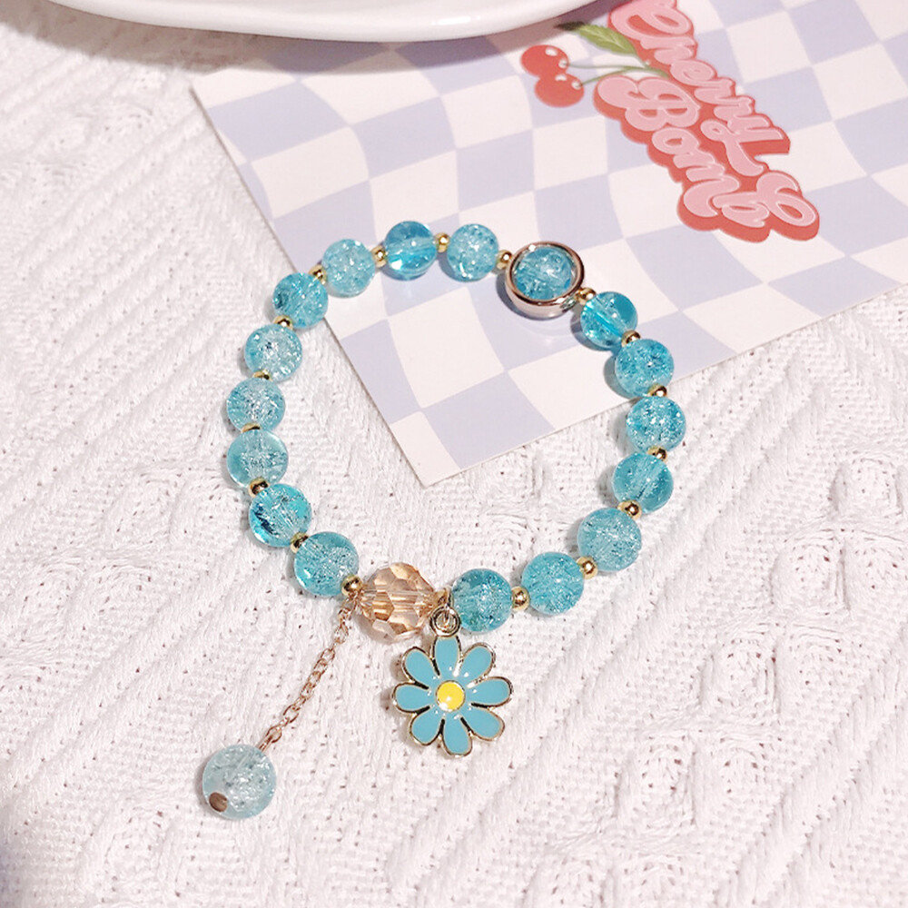 Women Beads Bracelet Daisy Pendant Chain Colorful Crystal Wristband Sweet Gift
