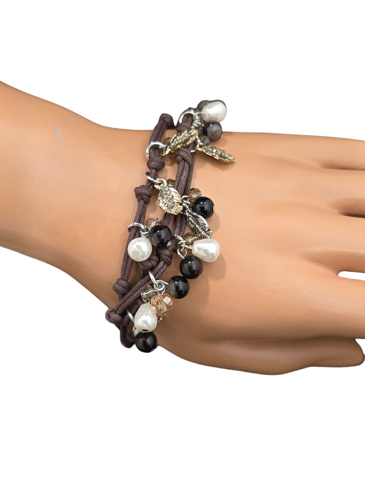 Vera Bradley Women’s Feather’s Brown Multi Color Faux Pearl Bracelet NWT