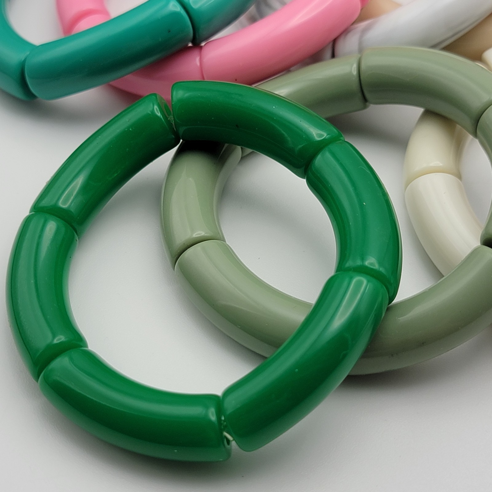 Lot Of 13 Acrylic Tube Bead Stretch Bracelet 6.5″ Sizable