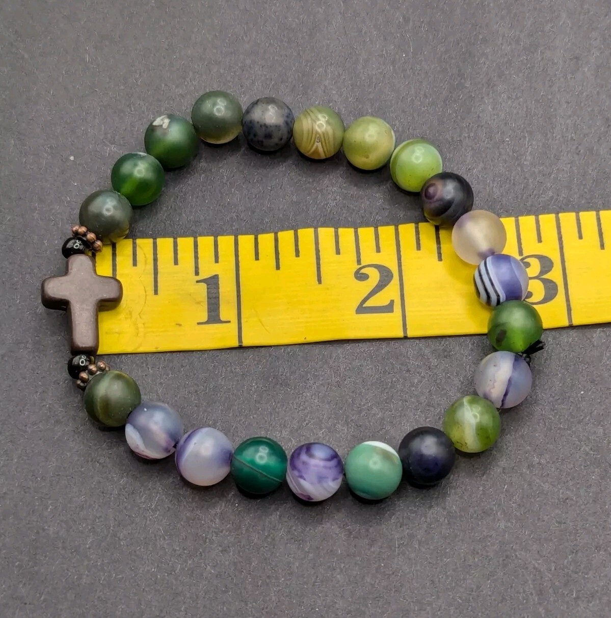 Women’s Cross Focal Colorful Agate Beaded Stretch Bracelet (17cm) S/M Wrist