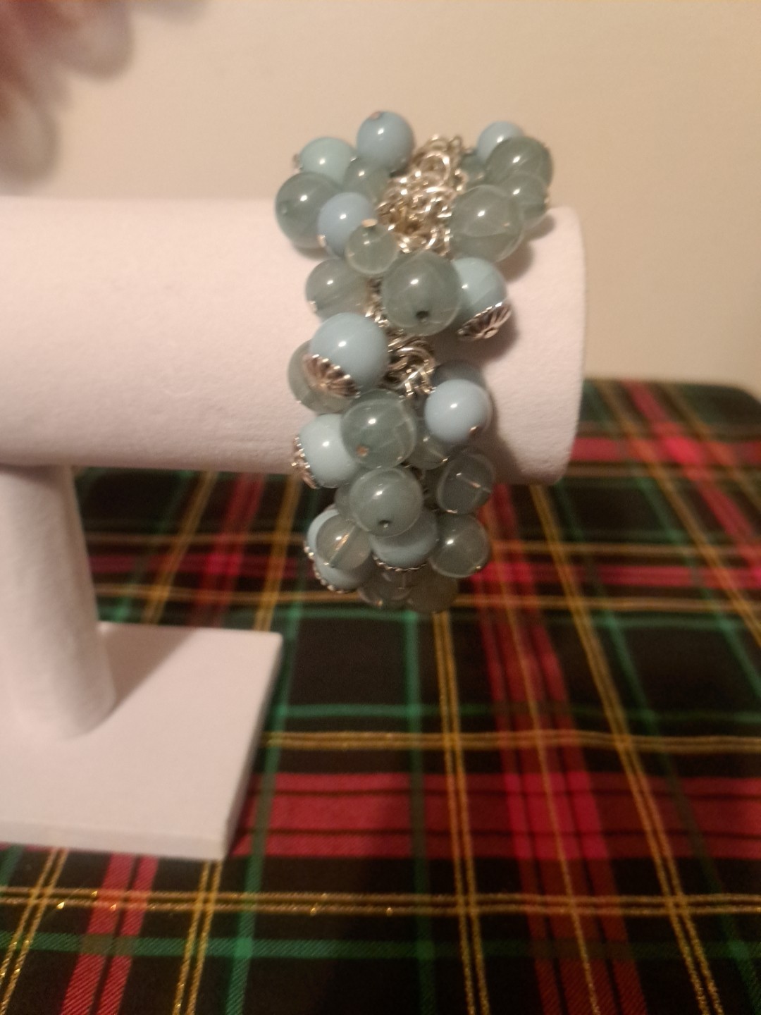 Silver And Shades Of Blue Cluster Stretch Bracelet, 8/9 Inches