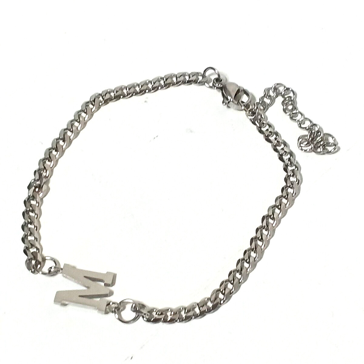 Women’s “M” Initial Cuban Link Bracelet Brass Plated Silver One Size