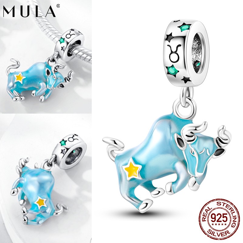 MULA European 925 Silver DIY Charm CZ Enamel Taurus Dangle For Women Bracelet