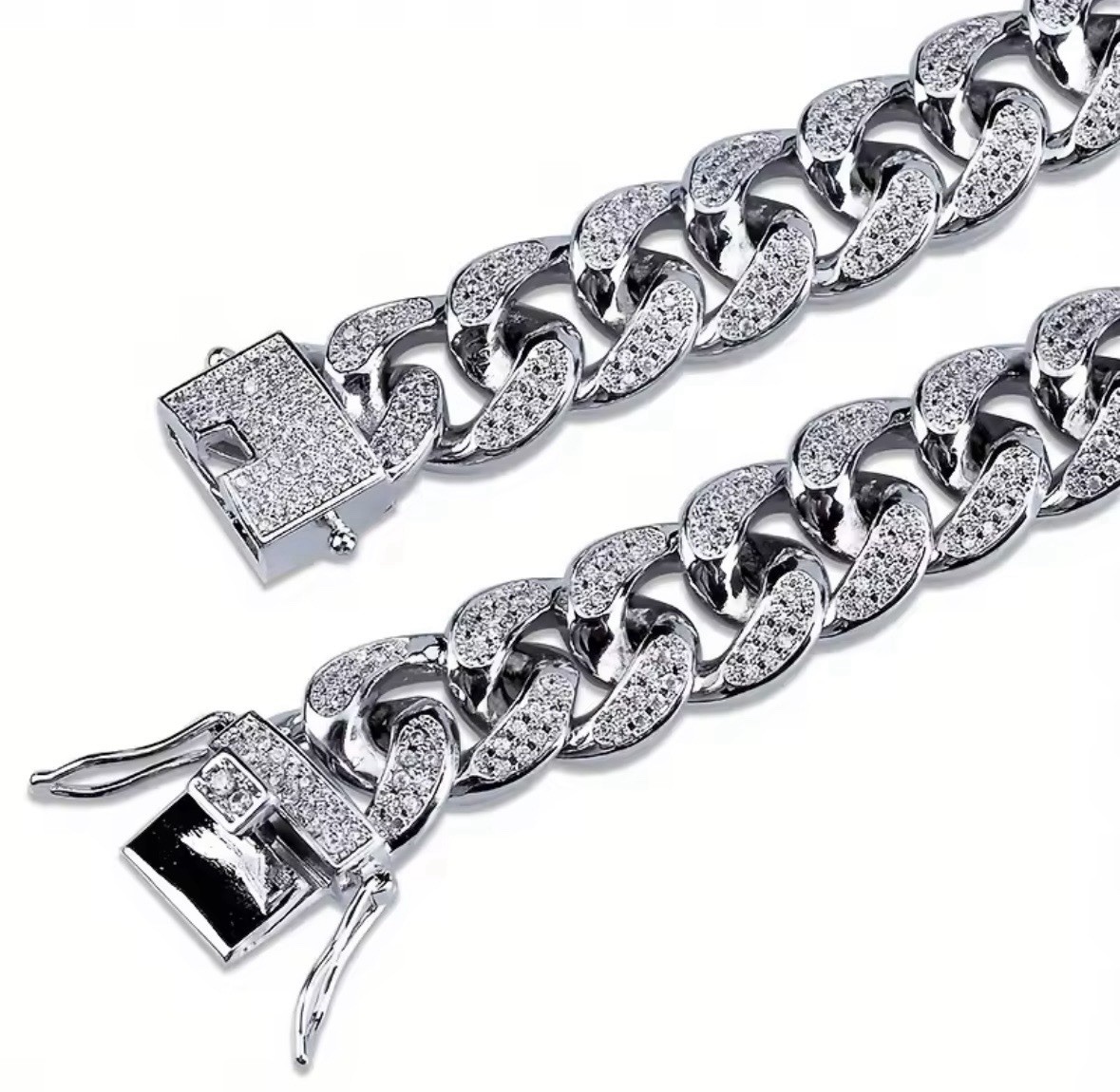 Iced Out Cuban Chain Link Bracelet 7in silver color Unisex