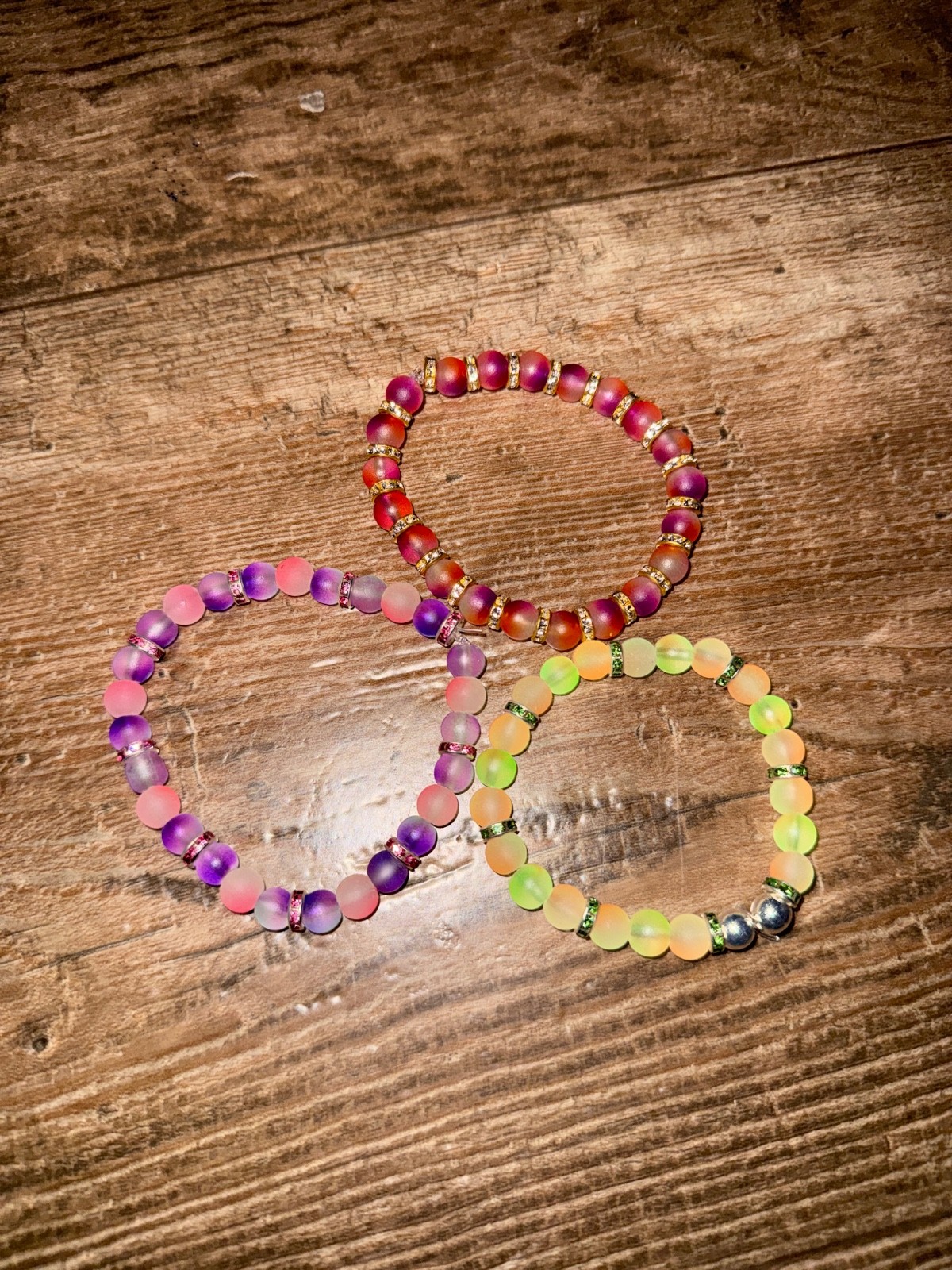 3 8 mm Glow in the dark glass bead bracelet combo assorted colors stretchy