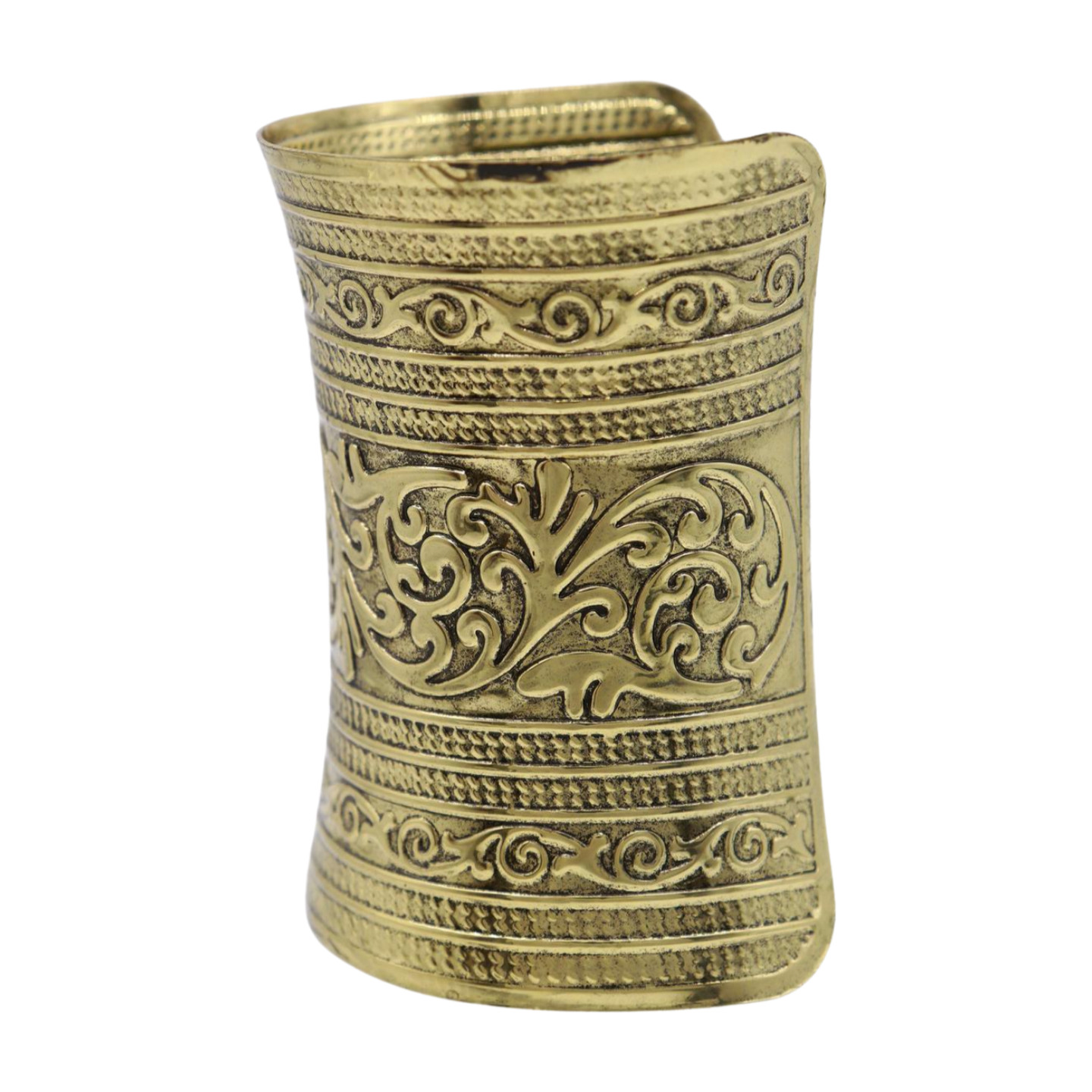 Women Antique Gold Color Extra Long Metal Roman Cuff Bracelet Filigree Halloween