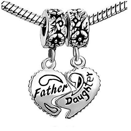 2-Piece Heart “Father Daughter”European Charm Spacer Beads for Bracelets