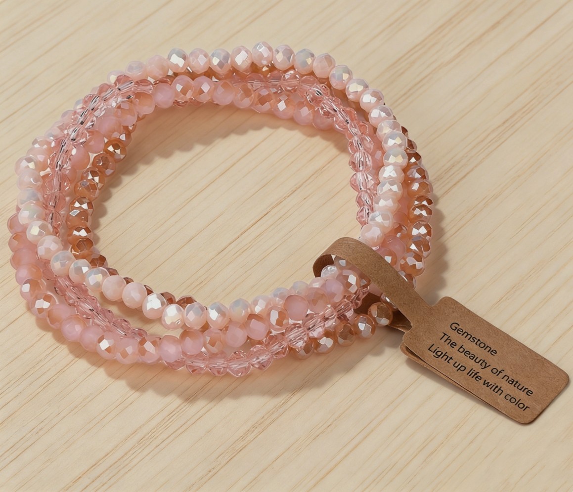 4-color Faceted Perforated Crystal Cluster Bracelet Elastic Cord Adjustable