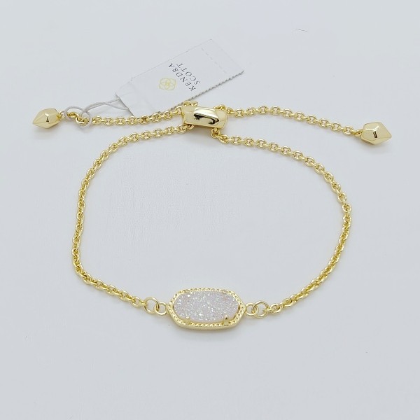 New Kendra Scott Elaina Gold Adjustable Chain Bracelet In White Iridescent Drusy