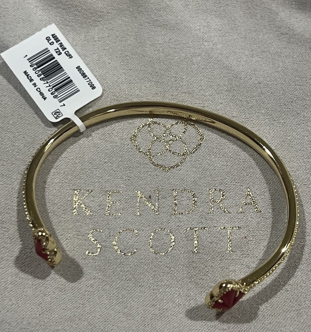 Kendra Scott Abbie Pave’ Frame Cuff Bracelet Gold Plated Adjustable – E139
