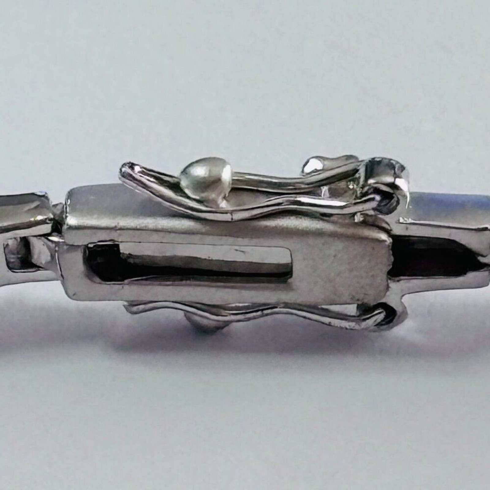Silver Tone Oval & Round CZ Link Bracelet 7” Box Clasp Sparkle
