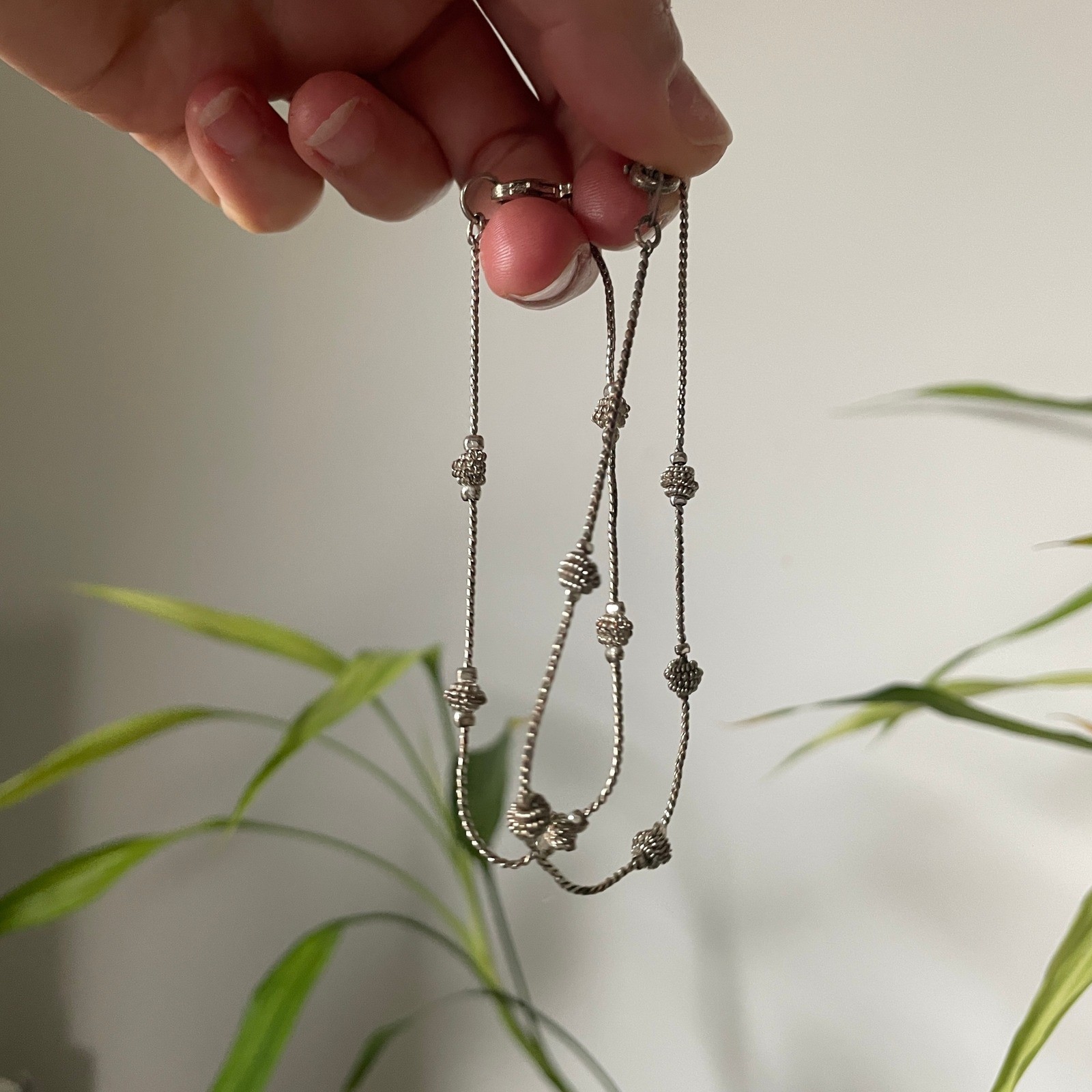 Silver Cluster Bracelets Set of 2 Twisted Chain Dainty Beads Y2K Minimalist