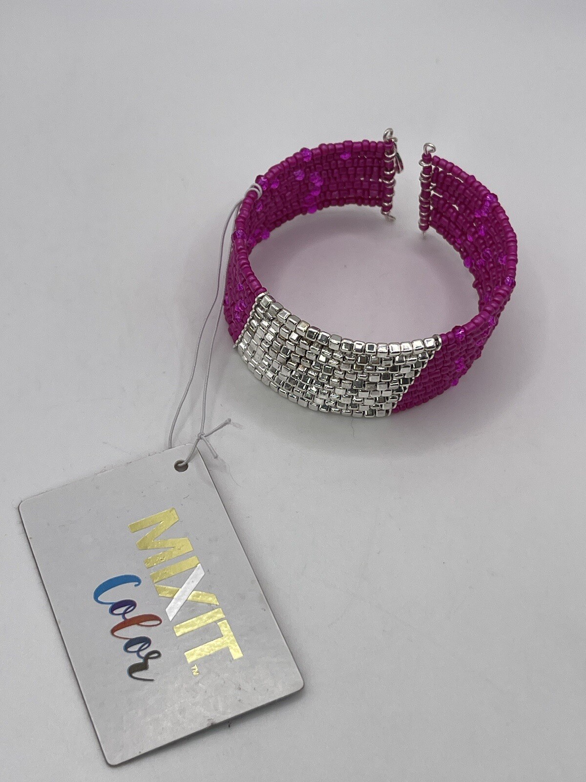 Woven Seed Bead Bangle Cuff Hot Pink JCPenney Mixit Bracelet Beaded New ***
