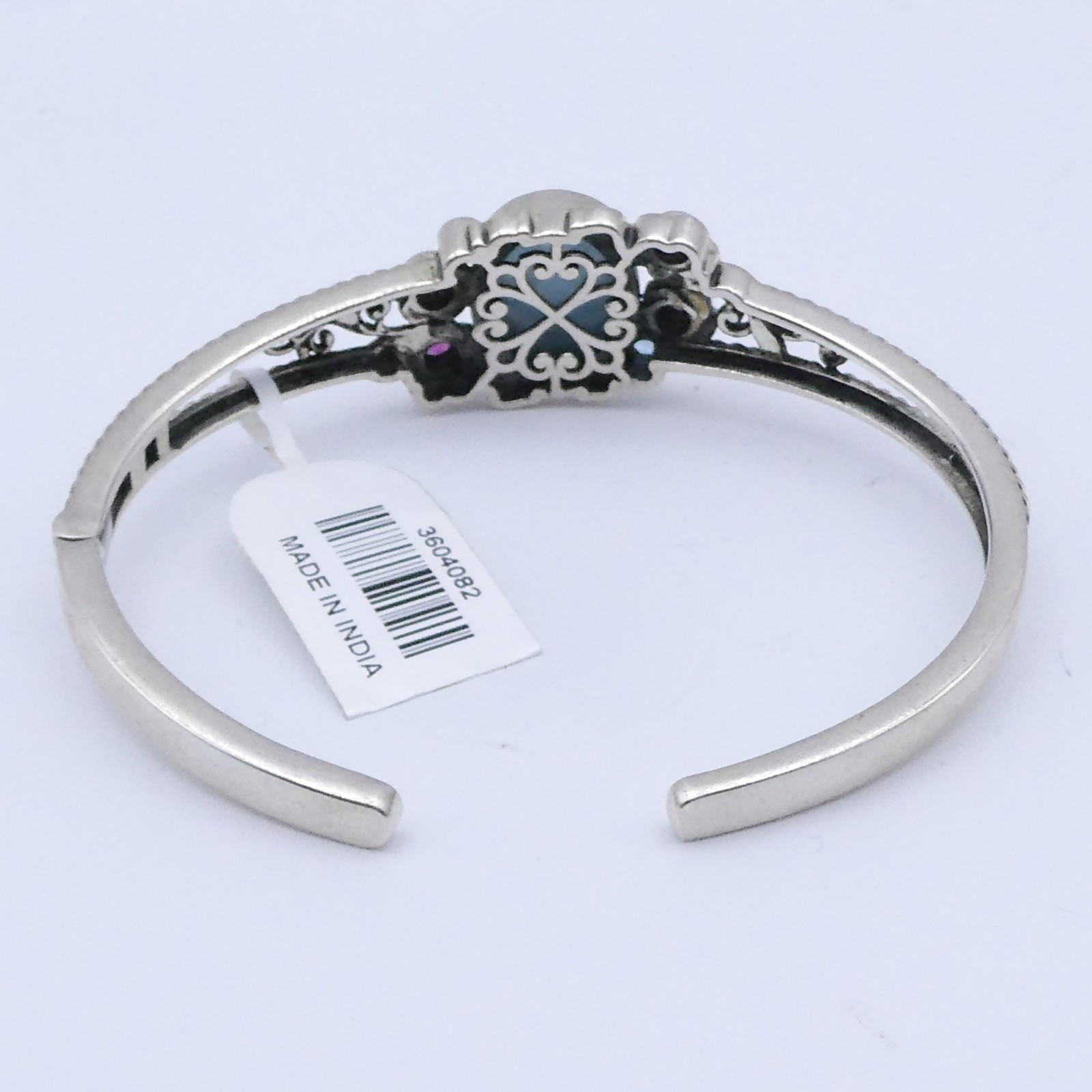 Djoy Larimar Multi Gemstone Filgaree Hinged Cuff Bracelet New 7.25″ Womens