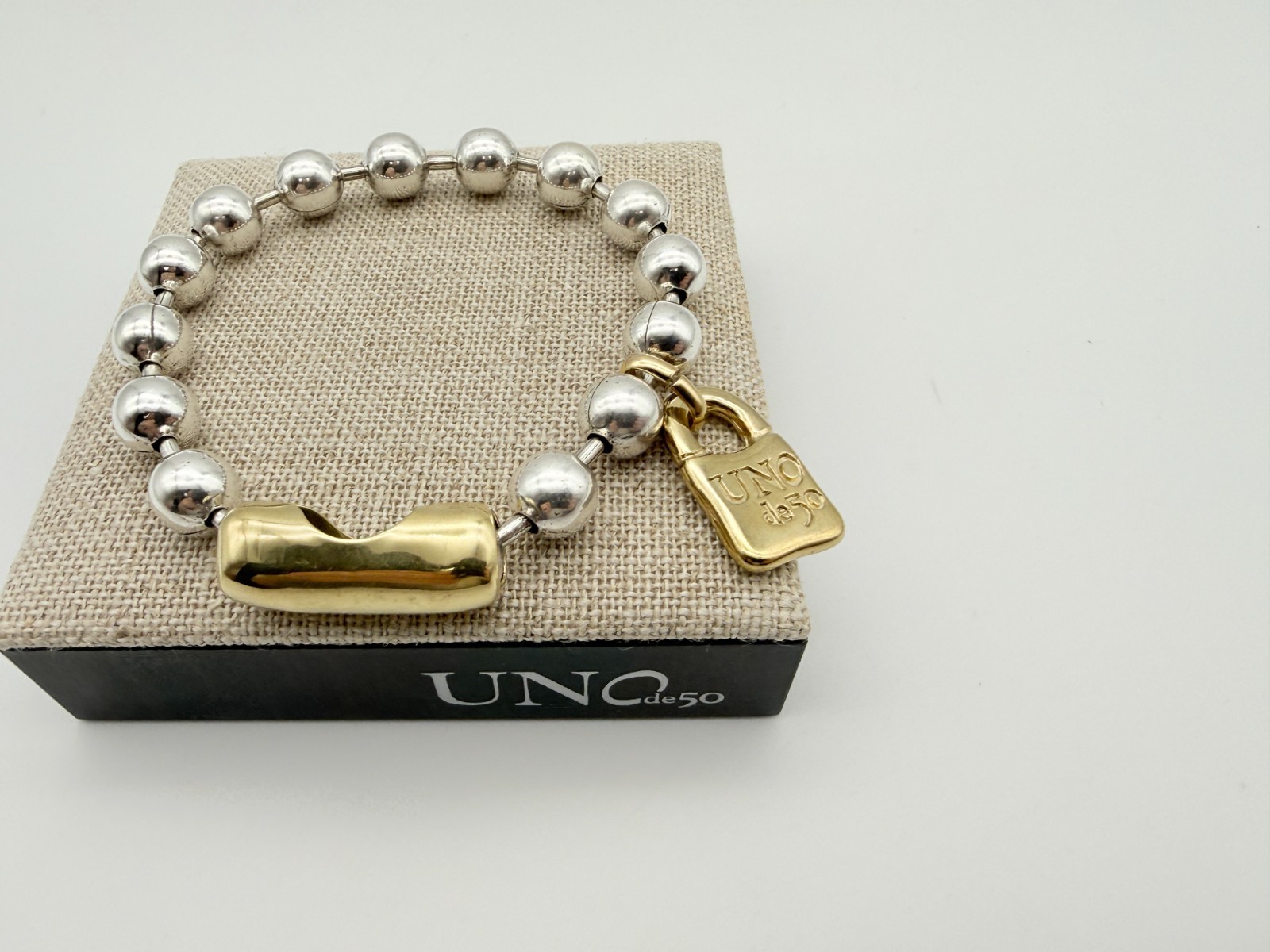NEW Uno de 50 SNOWFLAKE Bracelet Sterling Silver 18k Gold Plated Beads Large