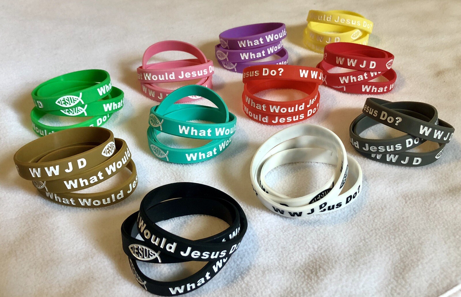 1 WWJD Wristband What Would Jesus Do Jewelry Silicone Rubber Bracelets COLORSSSS