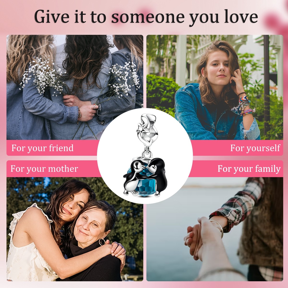 MULA 925 Sterling Silver Charm Enamel Penguin Dance Pendant for Women Bracelet