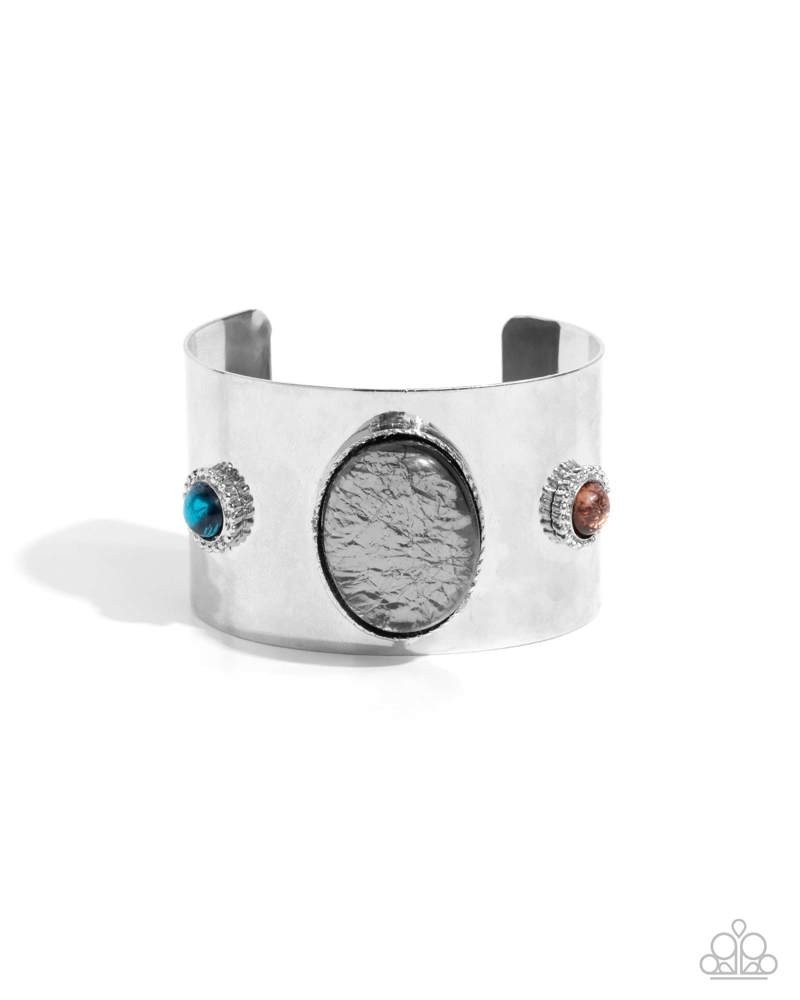 Paparazzi Rule the Flight – Silver – Capri Blue , Orange, Brown Beads cuff