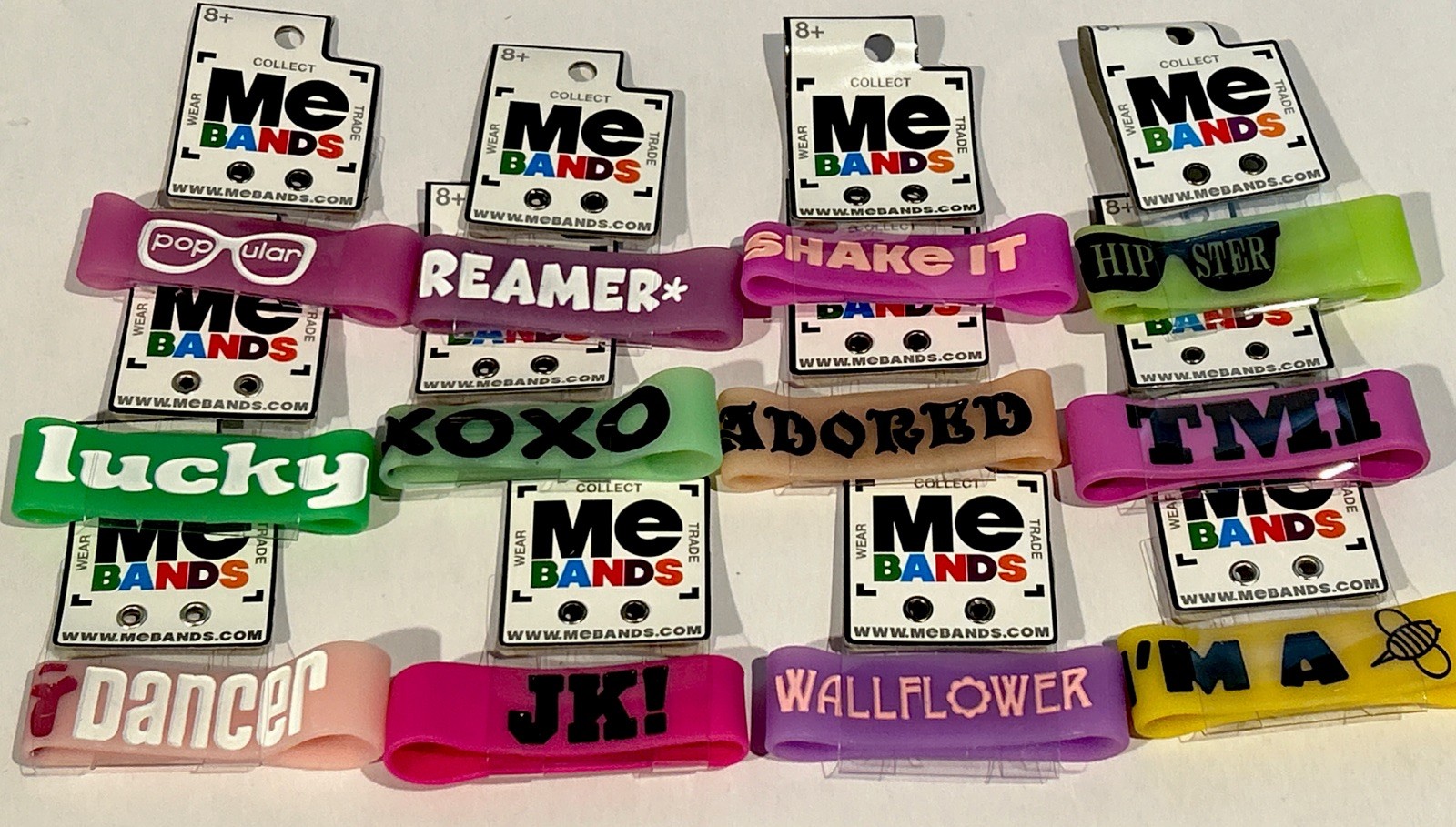 Lot Of 12 Me Bands Rubber Bracelets Wear Collect Trade New!