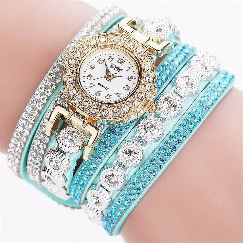 Wrap Bracelet Watch Gold Tone Multi Layer Charm Wristwatch Trendy Gift For Her.