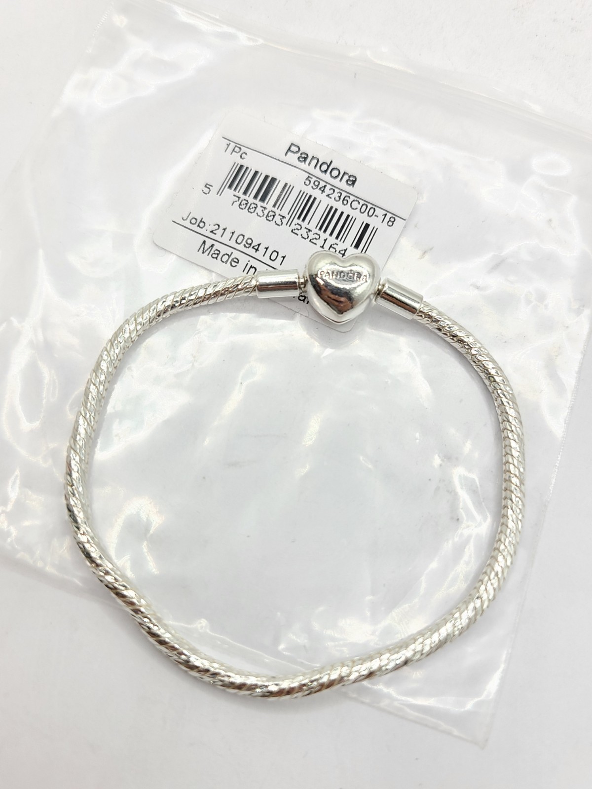 18CM Genuine PANDORA 594236C00 Engravable Heart Clasp Chain Charm Bracelet