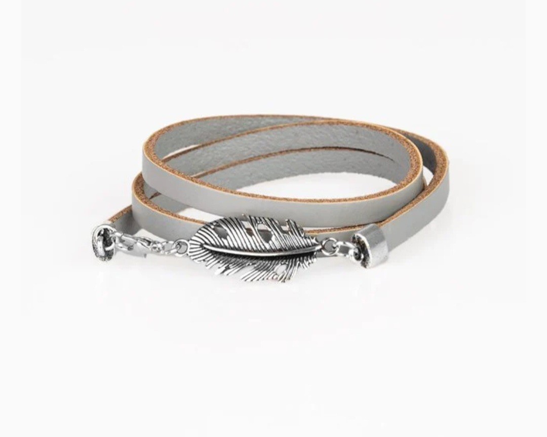 3 Adjustable Faux Leather Wrap Bracelet w/ Clear Crystal Rhinestone Studs