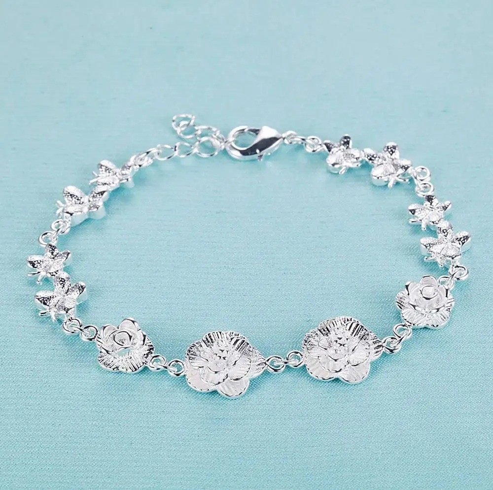 925 Sterling Silver Bracelet Bead Chain Women Wedding Engagement Gift