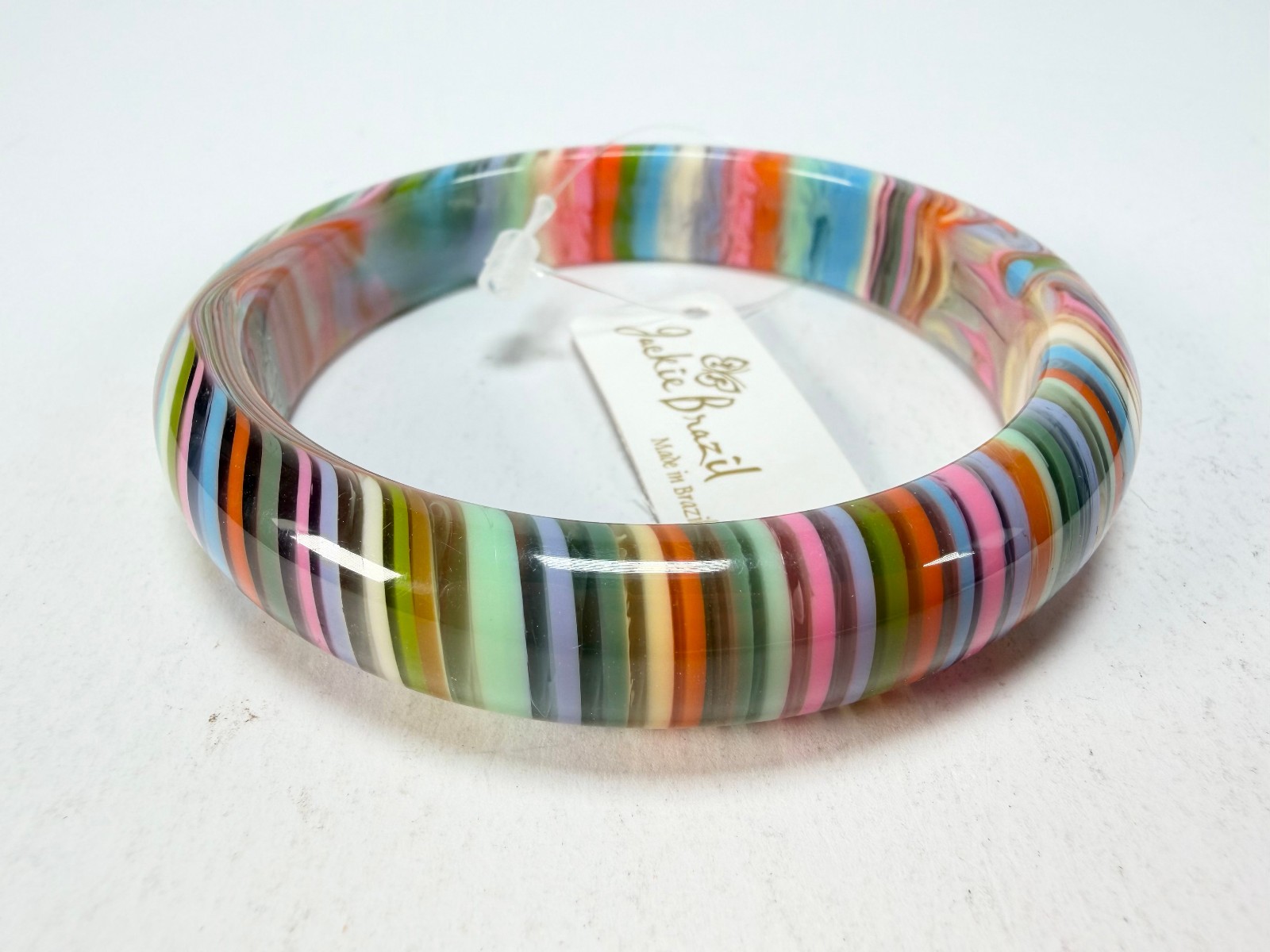 Jackie Brazil Resin Thin Cat Eye Liquorice Allsorts Spring Colour 1.3cm Bangle