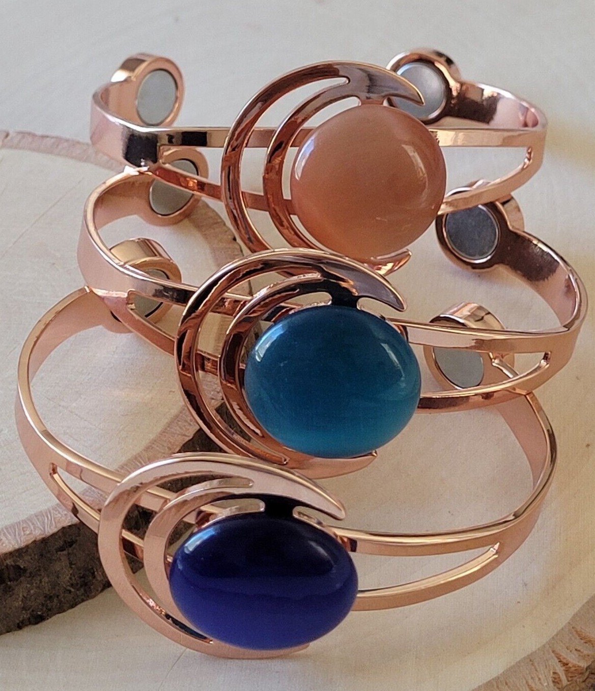 Solid Copper Magnetic Bracelet Copper Arthritis Therapy Cuff Cat Eye Sun & Moon