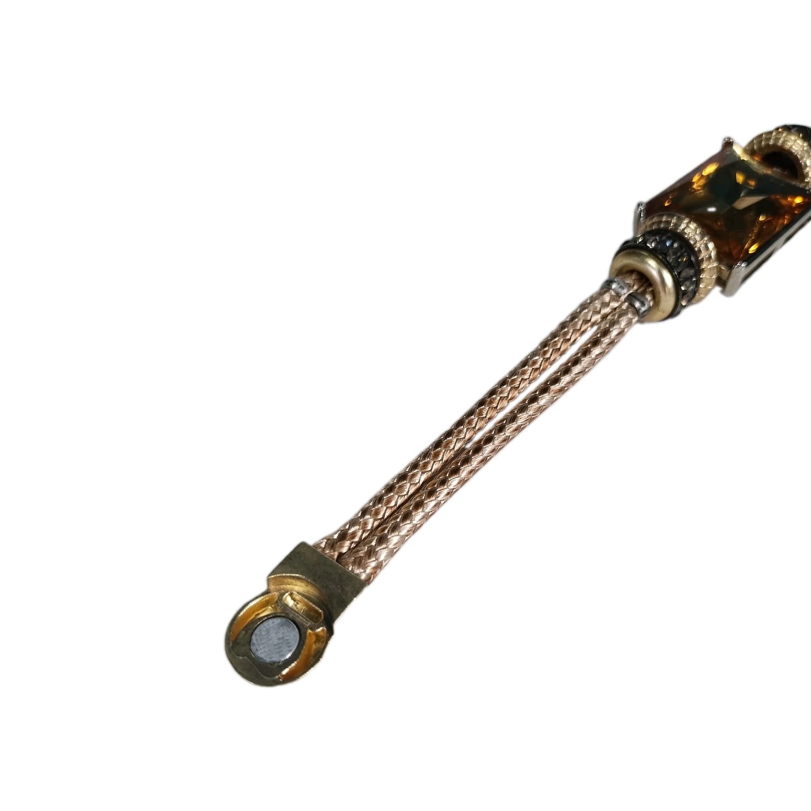 Chico’s Amara Mag Bracelet Braided Cord Mixed Metal Bead Magnetic Close MSRP $35