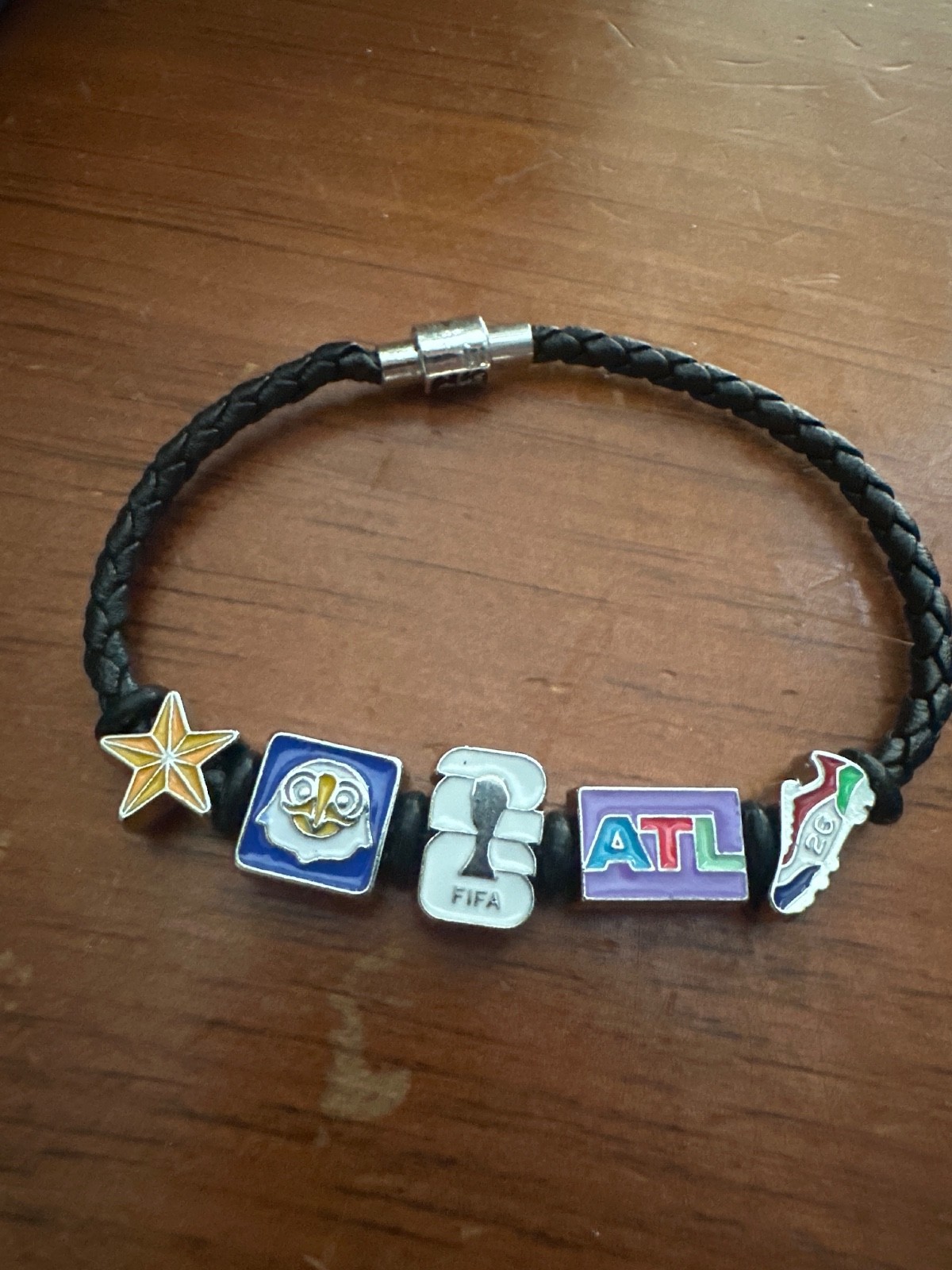 Bank of America FIFA Charm Braided Black Leather Bracelet – Atlanta Charms