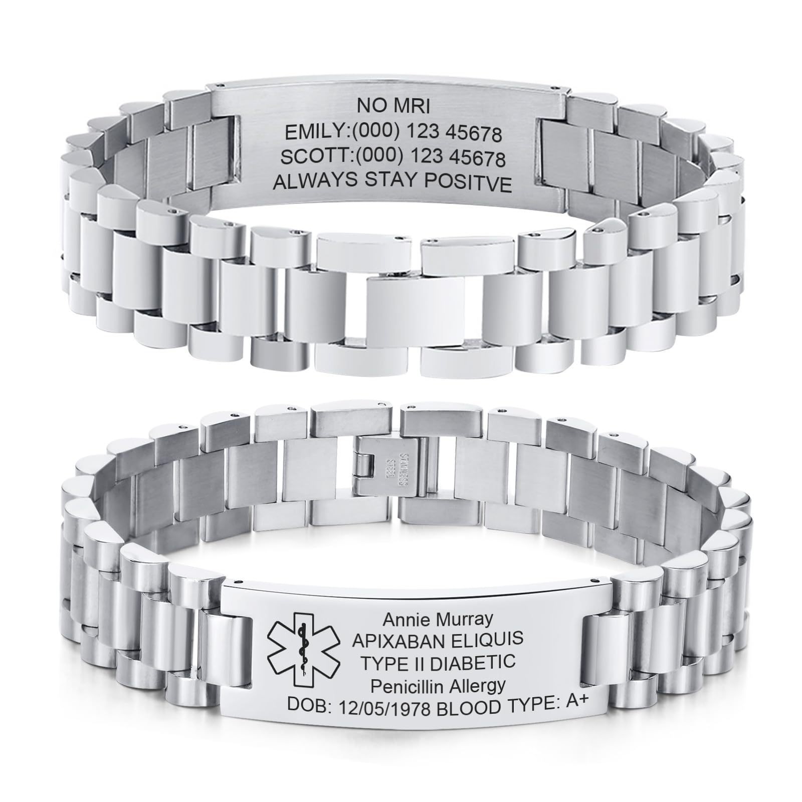 Free Engraving Medical ID Bracelet Stainless Steel Emergency Wristband