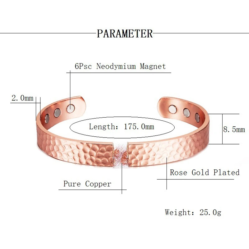 Vintage 99.9% Pure Copper Bracelets for Women Men Rose Color Cuff Bangles Charms